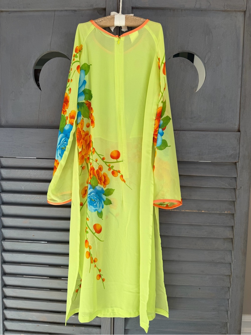 Girls Vietnamese Ao Dai | Lime/Orange with Floral Accents